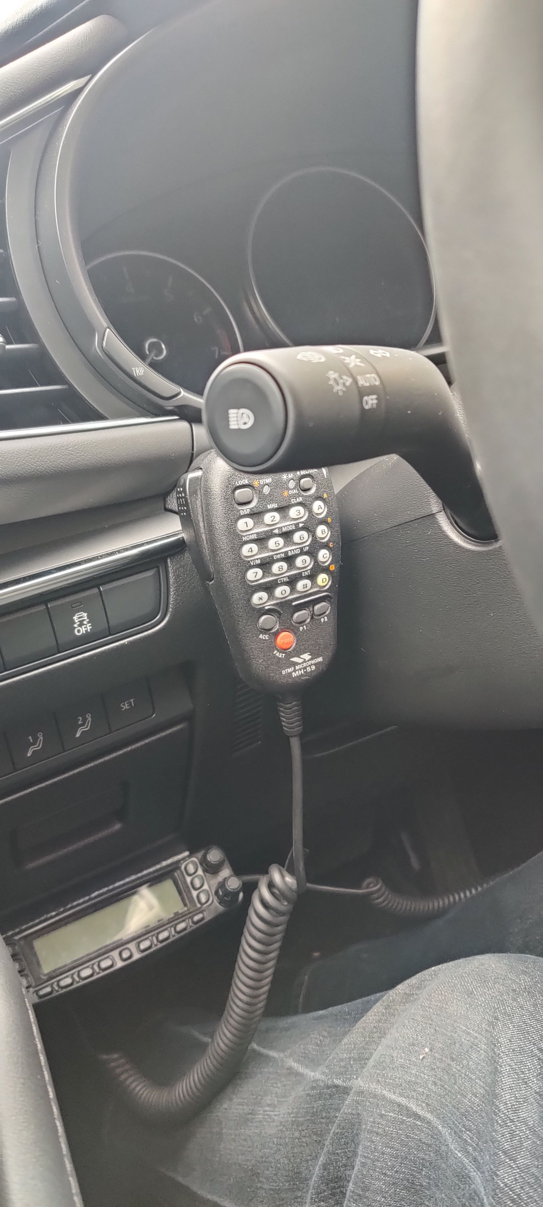 FT-857D mic on left side of steering column.